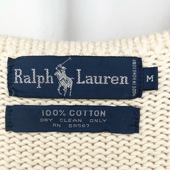 Ralph Lauren Womens Cream Sweater with Striped Sleeve Size Medium - Picture 6 of 8